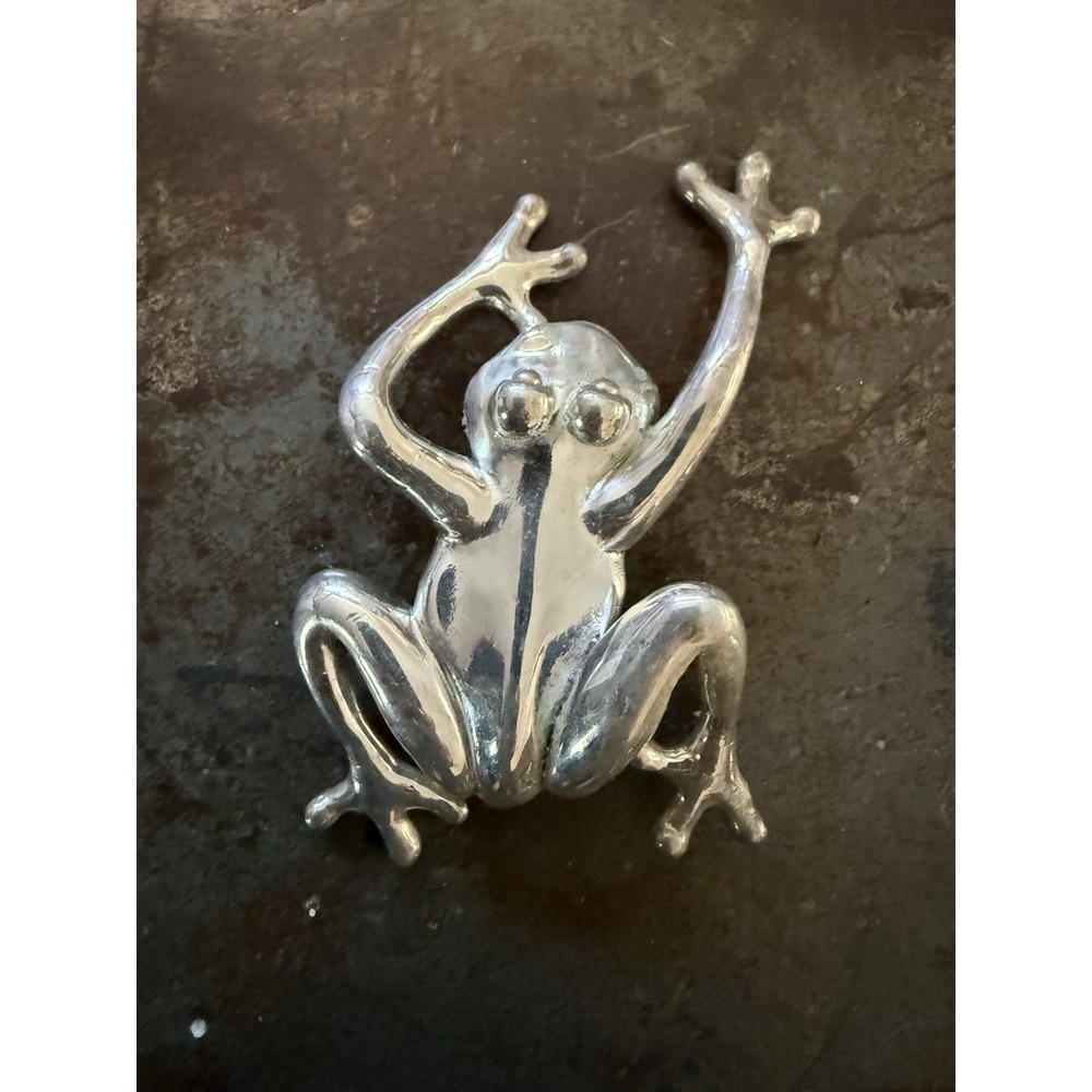 Large Vintage 925 Sterling Silver Frog Brooch Pin 38.5g 4" Figural Estate